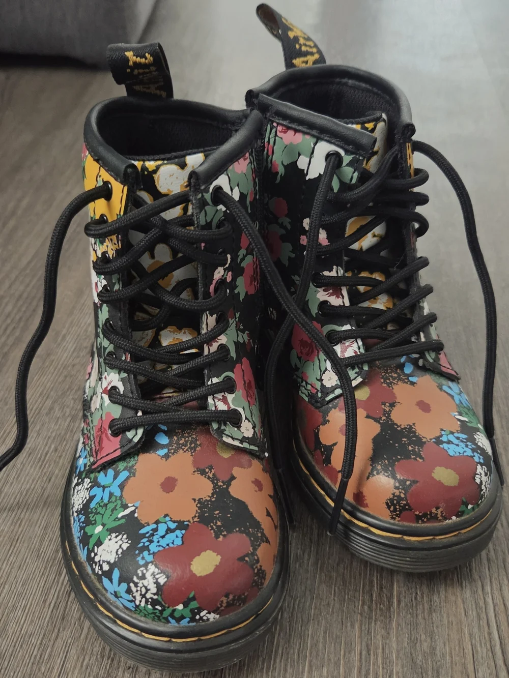 Dr Marten's Youth 1460 Leather Floral Mash Up Leather Lace Up Boots